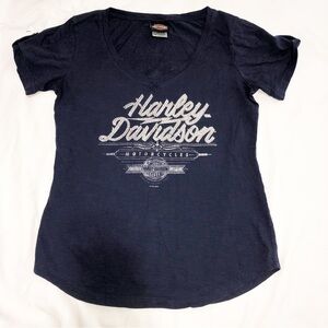 Harley Davidson Black Hills Blue Studded Womens Top Shirt Short Sleeves Sturgis